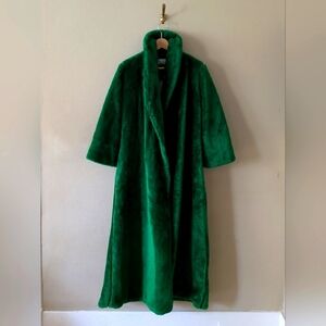 Vintage Rhapsody Glazier Emerald Green Belted 3/4 Sleeve Coat Robe w/ Lining